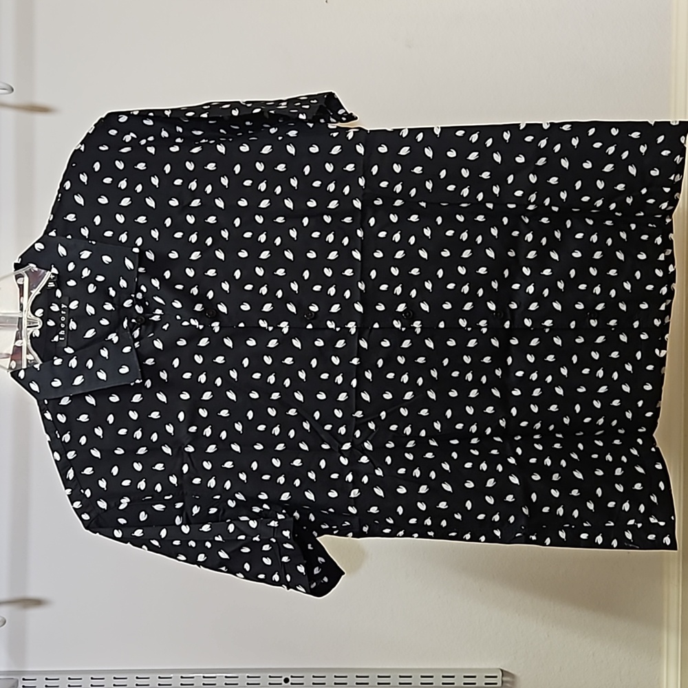 Theory Black Button-Down Shirt with White Leaf Print